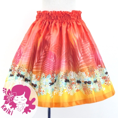 Hula Kids Shantung Pa'u Skirt with Kukui Flower & Kukui Nut Lei Print / Luxury Collection / Red / Jp158rd