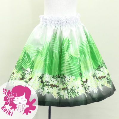 Hula Kids Shantung Pa'u Skirt with Kukui Flower & Kukui Nut Lei Print / Luxury Collection / White / Jp158wh