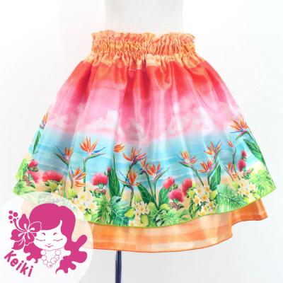 Hula Kids Double Shantung Pa'u Skirt with Hawaiian Flower & Sea Print / Luxury Collection / Jp160-3