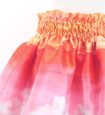 Hula Kids Double Shantung Pa'u Skirt with Hawaiian Flower & Sea Print / Luxury Collection / Jp160-3