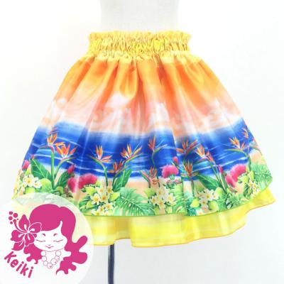 Hula Kids Double Shantung Pa'u Skirt with Hawaiian Flower & Sea Print / Luxury Collection / Jp160-4