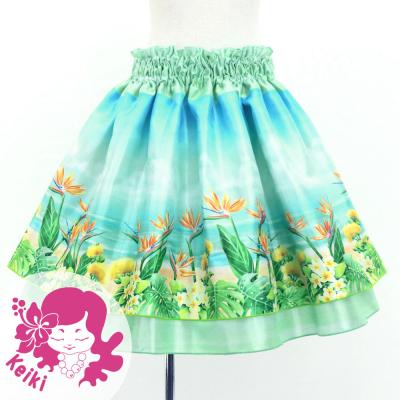 Hula Kids Double Shantung Pa'u Skirt with Hawaiian Flower & Sea Print / Luxury Collection / Jp160-5