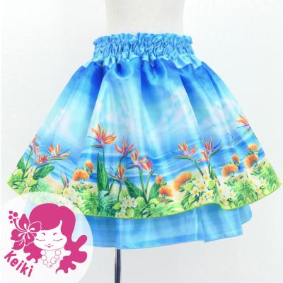 Hula Kids Double Shantung Pa'u Skirt with Hawaiian Flower & Sea Print / Luxury Collection / Jp160-6