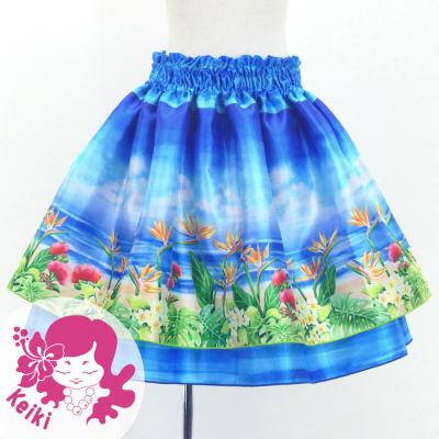 Hula Kids Double Shantung Pa'u Skirt with Hawaiian Flower & Sea Print / Luxury Collection / Jp160-7
