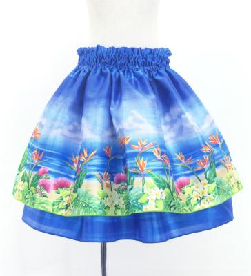 Hula Kids Double Shantung Pa'u Skirt with Hawaiian Flower & Sea Print / Luxury Collection / Jp160-8