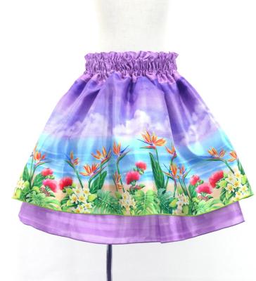 Hula Kids Blouse & Double Pa'u Set-Up with Hawaiian Flower & Sea Print / Luxury Collection / Jp161-1