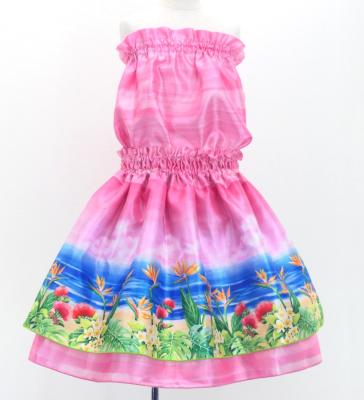 Hula Kids Blouse & Double Pa'u Set-Up with Hawaiian Flower & Sea Print / Luxury Collection / Jp161-2