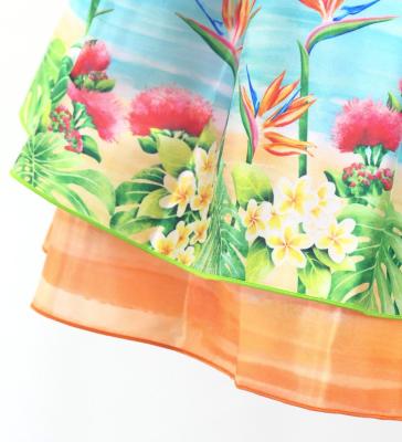 Hula Kids Blouse & Double Pa'u Set-Up with Hawaiian Flower & Sea Print / Luxury Collection / Jp161-3