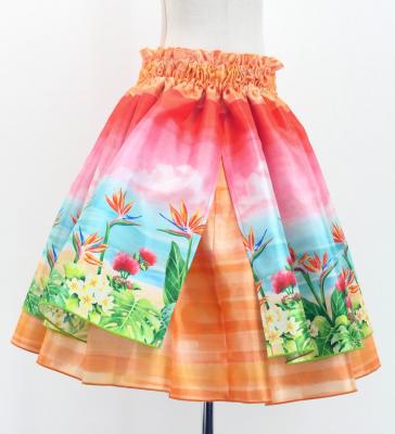 Hula Kids Blouse & Double Pa'u Set-Up with Hawaiian Flower & Sea Print / Luxury Collection / Jp161-3
