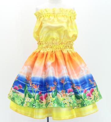 Hula Kids Blouse & Double Pa'u Set-Up with Hawaiian Flower & Sea Print / Luxury Collection / Jp161-4