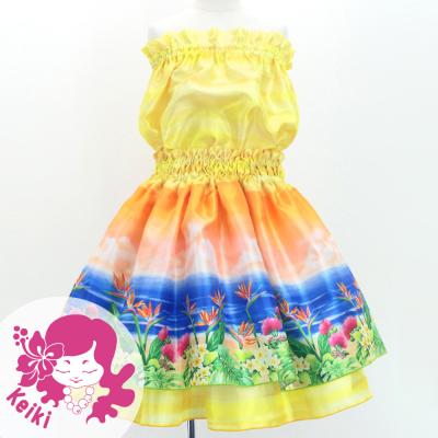 Hula Kids Blouse & Double Pa'u Set-Up with Hawaiian Flower & Sea Print / Luxury Collection / Jp161-4