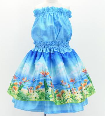 Hula Kids Blouse & Double Pa'u Set-Up with Hawaiian Flower & Sea Print / Luxury Collection / Jp161-6
