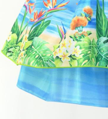 Hula Kids Blouse & Double Pa'u Set-Up with Hawaiian Flower & Sea Print / Luxury Collection / Jp161-6