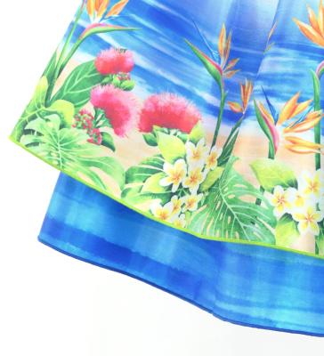 Hula Kids Blouse & Double Pa'u Set-Up with Hawaiian Flower & Sea Print / Luxury Collection / Jp161-7