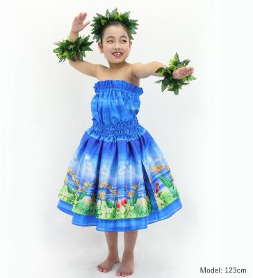 Hula Kids Blouse & Double Pa'u Set-Up with Hawaiian Flower & Sea Print / Luxury Collection / Jp161-7