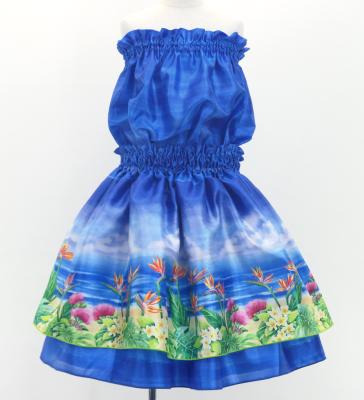 Hula Kids Blouse & Double Pa'u Set-Up with Hawaiian Flower & Sea Print / Luxury Collection / Jp161-8