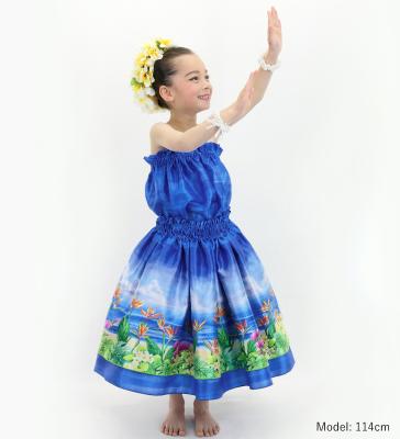 Hula Kids Blouse & Double Pa'u Set-Up with Hawaiian Flower & Sea Print / Luxury Collection / Jp161-8