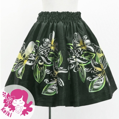 Hula Kids Shantung Pa'u Skirt with Tiare & Kahiko Print / Luxury Collection / Jp162bk