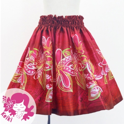 Hula Kids Shantung Pa'u Skirt with Tiare & Kahiko Print / Luxury Collection / Jp162rd