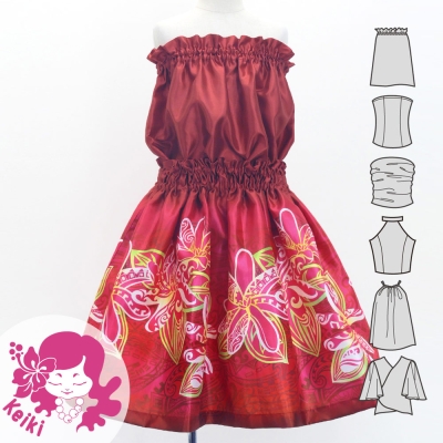 Hula Keiki Set-Up with Tiare & Kahiko Print / Luxury Collection / Red / Jp163rd