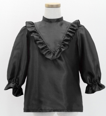 Hula Kids Yoke Frill Blouse with Shantung / Black / Jp164bk