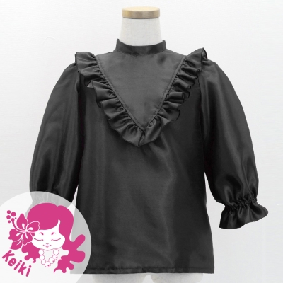 Hula Kids Yoke Frill Blouse with Shantung / Black / Jp164bk