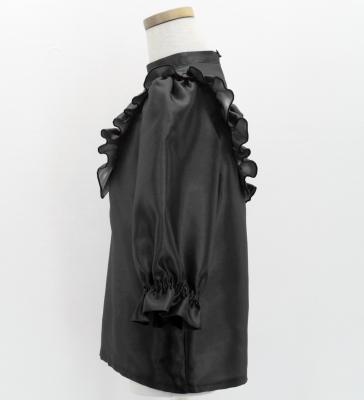 Hula Kids Yoke Frill Blouse with Shantung / Black / Jp164bk