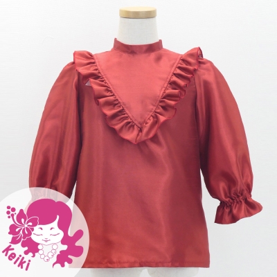 Hula Kids Yoke Frill Blouse with Shantung / Dark Red 2 / Jp164drd2