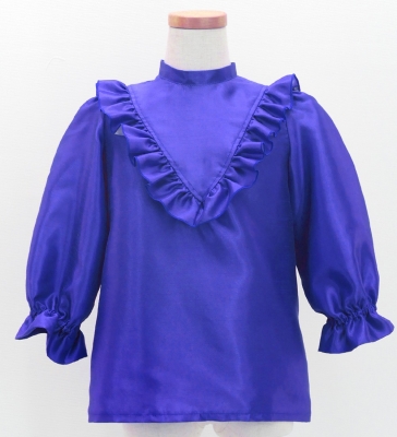 Hula Kids Yoke Frill Blouse with Shantung / Royal Blue / Jp164rbl