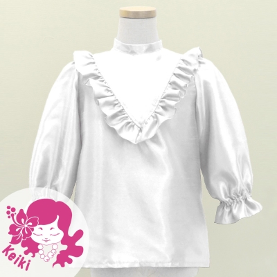 Hula Kids Yoke Frill Blouse with Shantung / White / Jp164wh