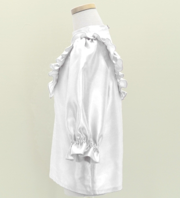 Hula Kids Yoke Frill Blouse with Shantung / White / Jp164wh