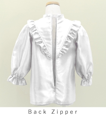 Hula Kids Yoke Frill Blouse with Shantung / White / Jp164wh