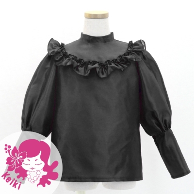 Hula Kids Yoke Frill Blouse with Shantung / Black / Jp165bk