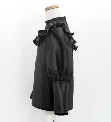Hula Kids Yoke Frill Blouse with Shantung / Black / Jp165bk