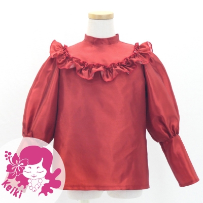 Hula Kids Yoke Frill Blouse with Shantung / Dark Red 2 / Jp165drd2