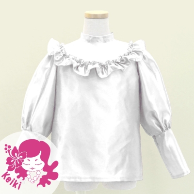Hula Kids Yoke Frill Blouse with Shantung / White / Jp165wh
