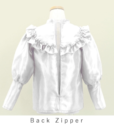 Hula Kids Yoke Frill Blouse with Shantung / White / Jp165wh