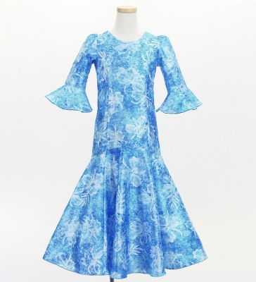 Hula Kids Long Dress with Orchid Print / Luxury Collection / Blue / Jp166bl