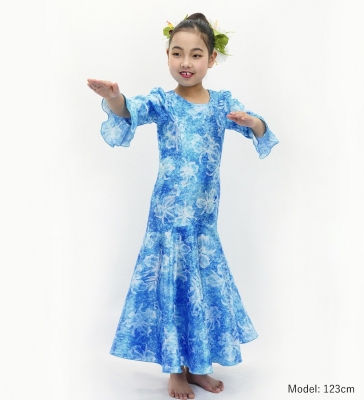 Hula Kids Long Dress with Orchid Print / Luxury Collection / Blue / Jp166bl