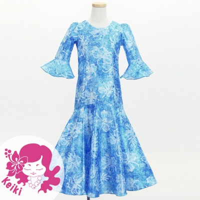 Hula Kids Long Dress with Orchid Print / Luxury Collection / Blue / Jp166bl