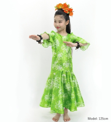 Hula Kids Long Dress with Orchid Print / Luxury Collection / Green / Jp166gr