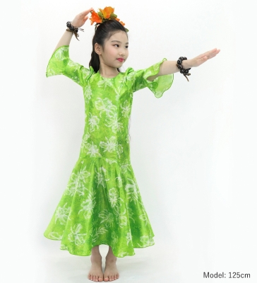 Hula Kids Long Dress with Orchid Print / Luxury Collection / Green / Jp166gr