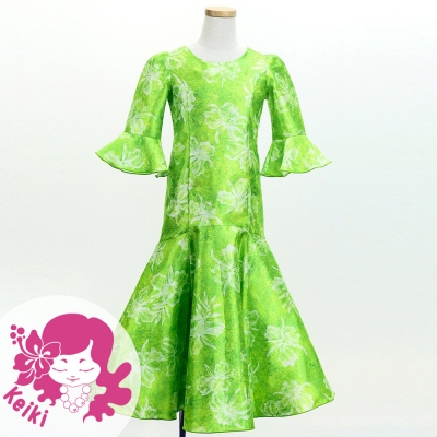 Hula Kids Long Dress with Orchid Print / Luxury Collection / Green / Jp166gr