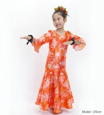 Hula Kids Long Dress with Orchid Print / Luxury Collection / Red / Jp166rd