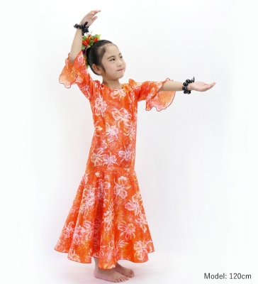 Hula Kids Long Dress with Orchid Print / Luxury Collection / Red / Jp166rd
