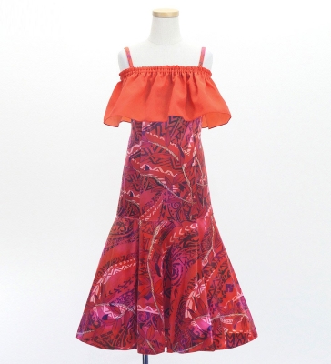 Hula Kids Long Multi Way Dress with Velvet & Koshibo / Luxury Collection / Dark Red / Jp169drd