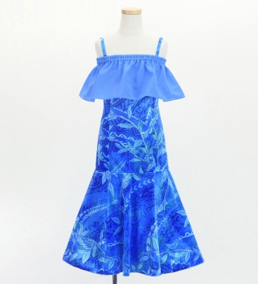 Hula Kids Long Multi Way Dress with Velvet & Koshibo / Luxury Collection / Light Blue / Jp169lbl