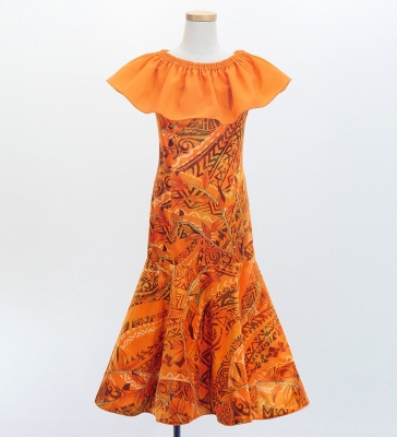 Hula Kids Long Multi Way Dress with Velvet & Koshibo / Luxury Collection / Orange / Jp169or