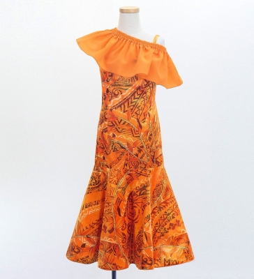 Hula Kids Long Multi Way Dress with Velvet & Koshibo / Luxury Collection / Orange / Jp169or