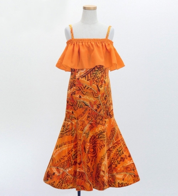Hula Kids Long Multi Way Dress with Velvet & Koshibo / Luxury Collection / Orange / Jp169or